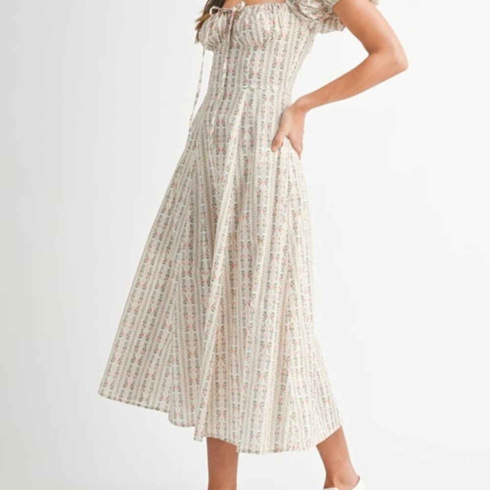 Princess Ruth Cream Floral Puff Sleeve Dress| Easter Church Dress - Picture 2 of 11